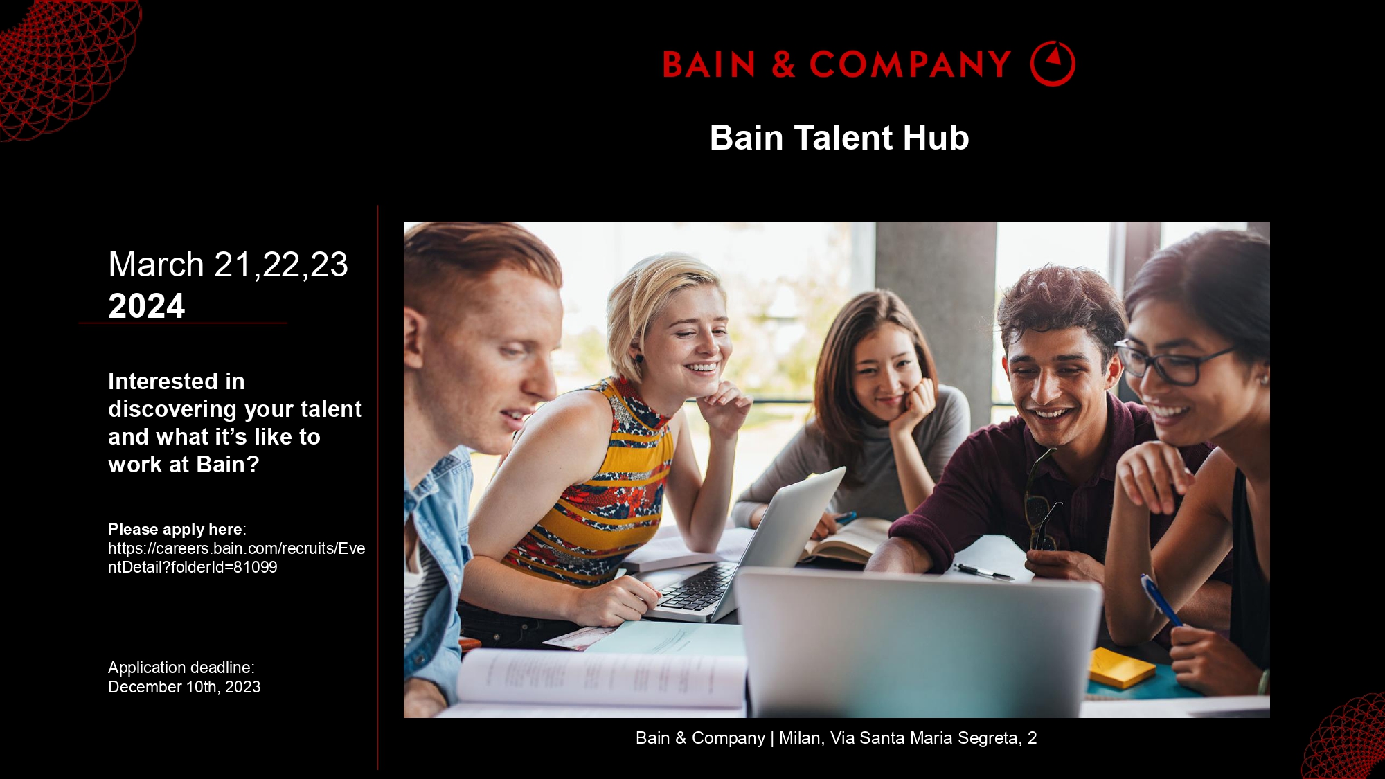 Bain & Company Italy organizza 3 giornate dedicate alla scoperta del proprio talento